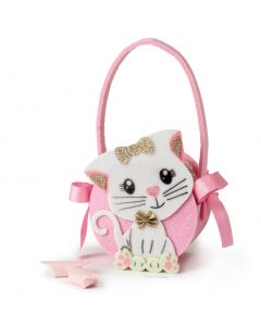 Kitten felt basket 10 candies 11x18cm.(handle incl.)