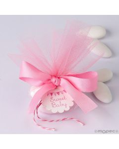 Bouquet de tulle rose avec carte et 4 bonbons aux amandes*