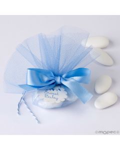 Bouquet de tulle bleu avec carte et 4 bonbons aux amandes