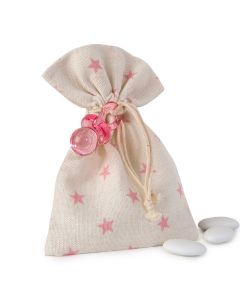 Bolsa algodón estrellas rosas chupete 5 peladillas choc.*