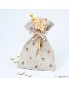 Sachet coton étoiles beige avec 5 dragées au chocolat