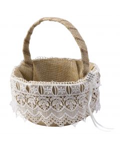 Cesta arras burlap con puntilla y detalle strass Ø15x19cm