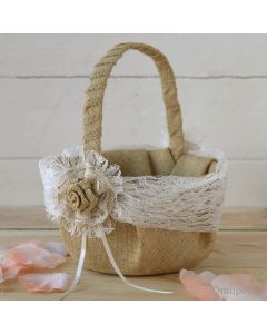 Cestita arras estilo rústico con puntilla crema