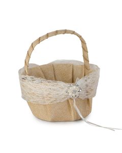 Cesta arras burlap con blonda y broche de perlas Ø15x20cm