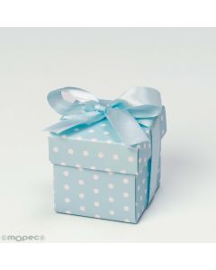 Blue box with white polka dots and ribbon, min.25
