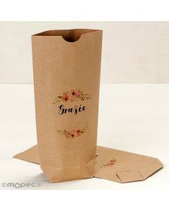 Bolsa Kraft Grazie, tiara de flores 12x22,5cm. min.25