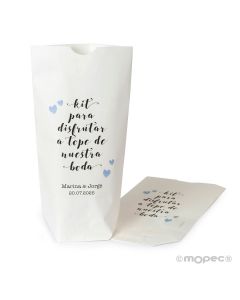 White paper bag Enjoy Kit 12x21x5cm. Available in multiple languages