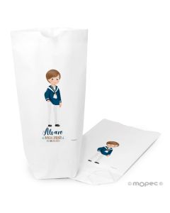 Borsa di carta bianca Comunione marinaio blu navy 12x21x5cm.