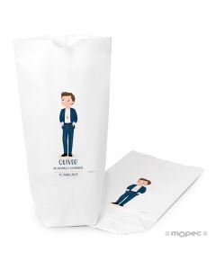 White paper bag, Communion boy hands in pockets 12x21X5cm.