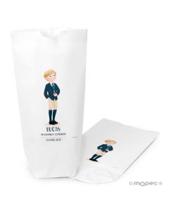 White paper bag, Communion boy shorts 12x21X5cm.