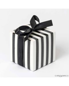 Scatola bianca con strisce nere 5,5x5,5x5,5cm. con nastro