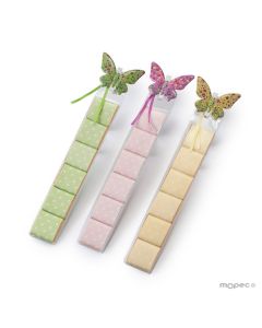 Boîte 6 chocolats avec papillon métallique 3 couleurs assort