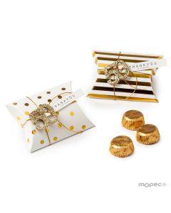 Coffret 9cm rayé or à pois avec 3 chocolats pour le 50e anniversaire de mariage.