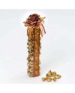 Case copper tones with flower 27cm., bow. and 35 crockichocs
