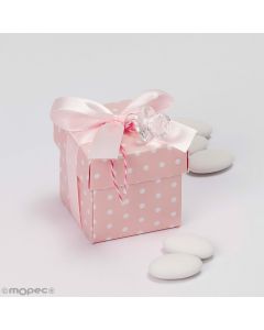 Pink polka dot box with pacifier and bow 5 chocolate dragees