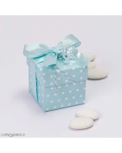 Blue polka dot box with pacifier and bow, 5 chocolate dragee