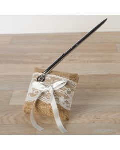 Bolígrafo firmas puntilla y yute 9x21cm en caja regalo