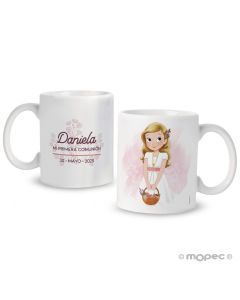 Taza cerámica Primera Comunión niña cesto disponible en varios idiomas