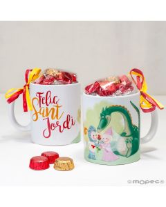 Taza cerámica Sant Jordi en caja regalo 6bombones