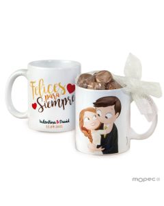 Taza novios Pop &Fun caricia 6 bombones en caja regalo