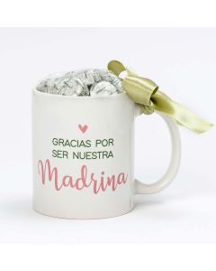 Ceramic mug "Gracias Madrina" 6 chocolates in a gift box