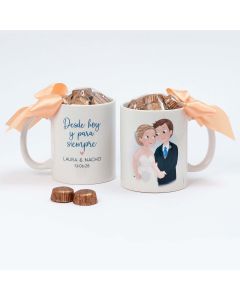 Tazza in ceramica degli sposi "Desde hoy y para siempre" 6 cioccolatini in confezione regalo