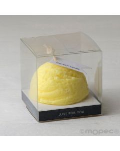 Bougie aromatique citron en boite PVC 6X6cm.