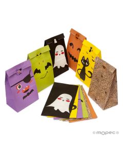 Sac en papier Halloween avec étiquette 12x22x8cm 6mod.asstd.