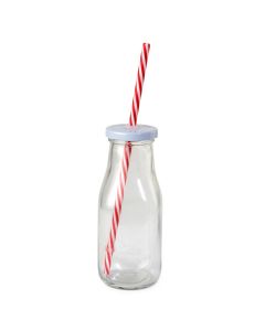 Glass bottle with cap and straw, 6x15cm. Available in various colors
