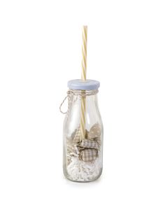 Botellita cristal caña beige/viruta blanca 12caram.,min.8