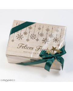 Pack regalo caja madera copos Felices Fiestas personalizable