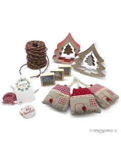 Christmas pack ribbon, trees, pendants, cards, hability game