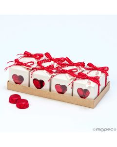 Expositor 8 cajitas blancas corazón con 4 bombones*