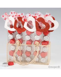 Prèsentoir 2 boîtes 6 chocolats coeur rouge/blanc S.Valentin