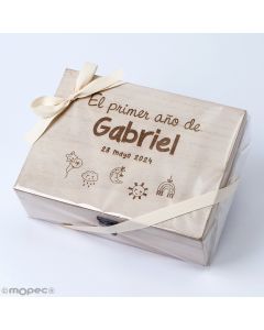 Set cofre madera personalizado El Primer año de.. 23x17cm