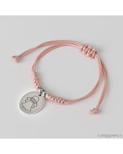 Pulsera cordón rosa medalla Ángel de la Guarda, min.4