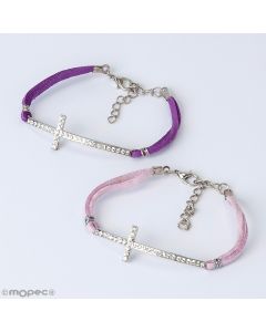 Cross bracelet with strass lilac/pink assort.