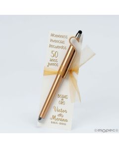 Segnalibro 50 anni insieme e penna dorata con supporto mobile