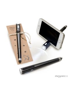 Bolígrafo linterna/soporte para móvil y punto de libro kraft