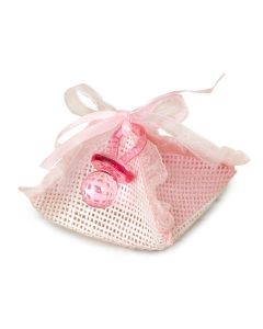 Estuche-pañuelo rosa con chupete 3peladillas choc.*