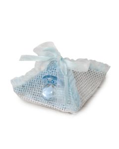 Estuche-pañuelo azul con chupete 3peladillas choc.*