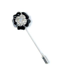 Épingle métallique fleur noir diamants