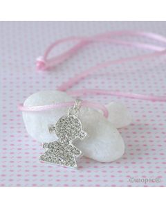 Ciondolo con strass bimbo e cordone rosa