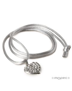Colgante corazón de strass con cinta gris