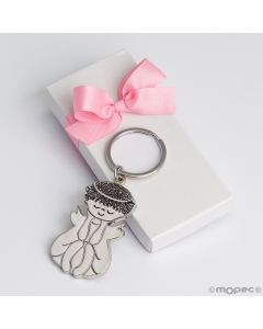 Metallic keyring sitting Angel decorated pink white box