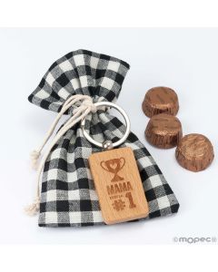 Borsa a quadretti nera portachiavi in ​​legno Mamá eres... 3 cioccolatini