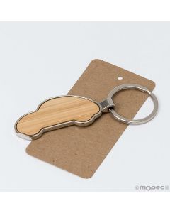 Llavero rectangular de madera con forma de coche de 6,4x2,4cm.