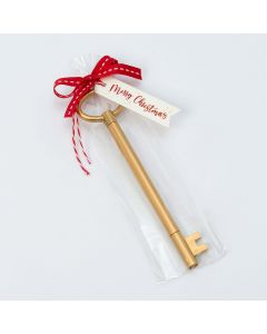 Marqueur clé doré a/carte Merry Christmas cravate rouge15cm.