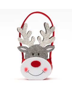 Red felt basket 22cm. (handles) Reindeer Gray