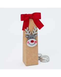 Kraft box with felt adhesive Reindeer Gray + bow, 2 torinos